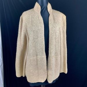 Johnny Appleseed Wool Sweater XL Beige Hand Warmer Pockets Clutch Cardigan